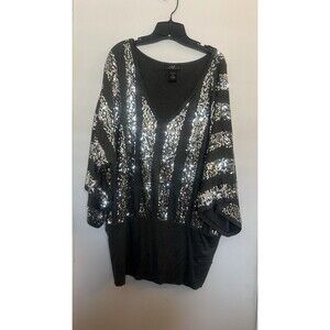Midnight Velvet Gray Knit Pullover Sweater Sequin Accent V-Neck Plus 3X